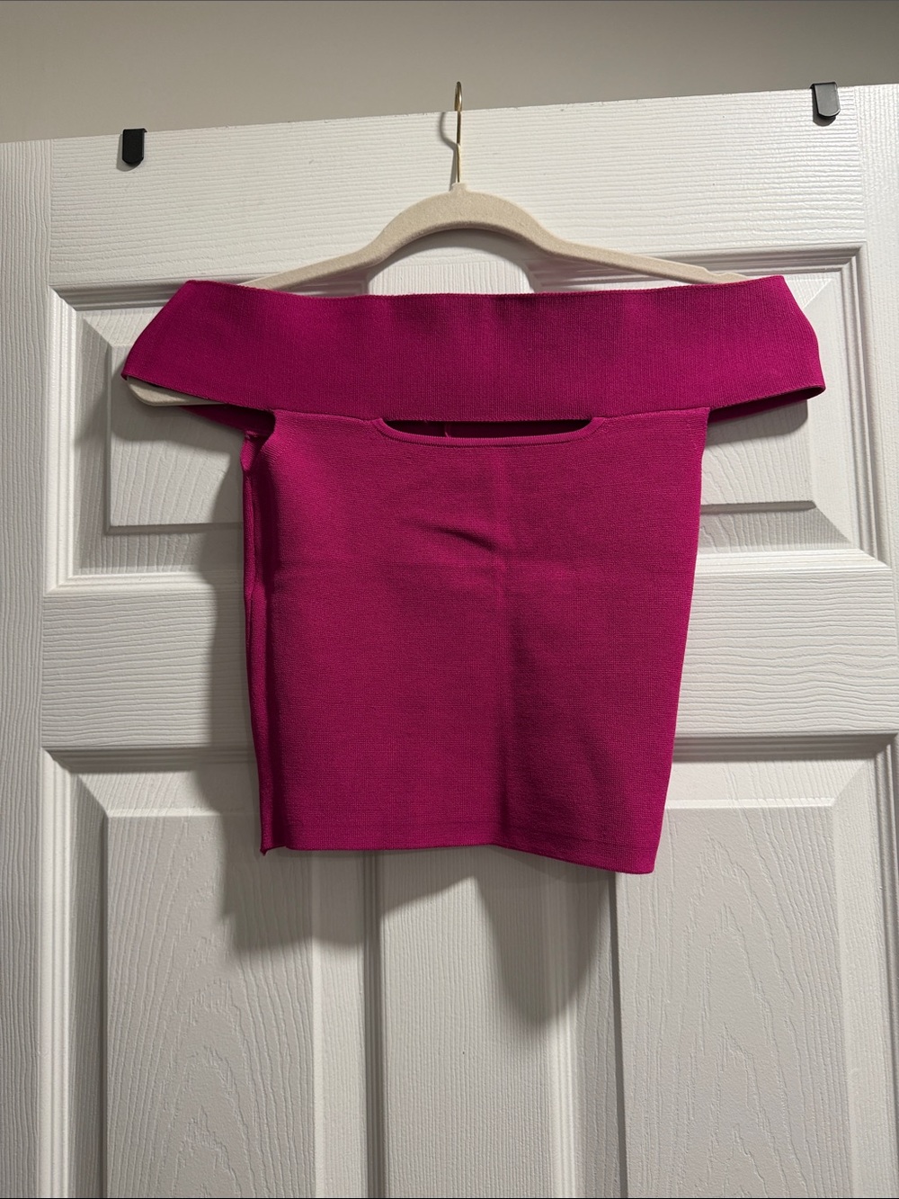 Express Off-Shoulder Crop Top in Fuchsia Pink